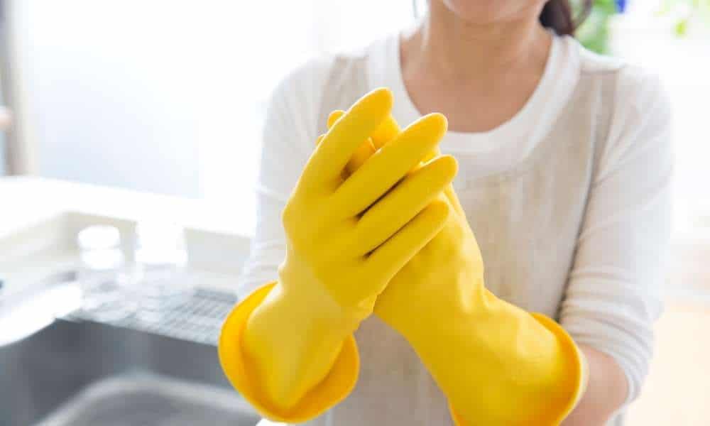 Use Rubber gloves For  unclog Double Kitchen Sink For unclog Double Kitchen Sink
