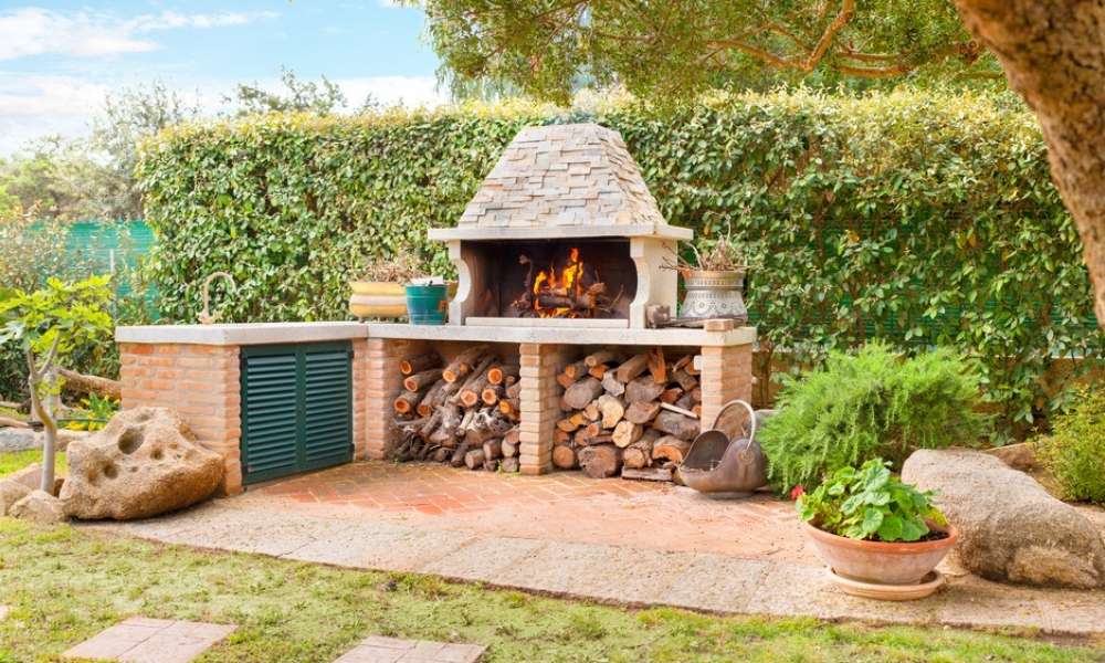 Outdoor Fireplace with A Wood Burning Fire